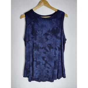 TAHARI Tie-Dye Sleeveless Top Blue Crew Neck Women Size XL